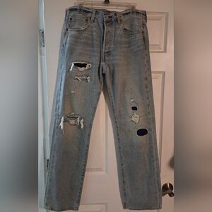 LEVI'S 501 Button Fly Patch 150th Anniversary Distressed Jeans Mens 33x34